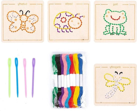 Set di Ricamo per Bambini Attività Creativa per Principianti per lo Sviluppo delle Abilità Motorie Fine Regalo per Ragazze e Ragazzi 2-8 Anni - Montessori