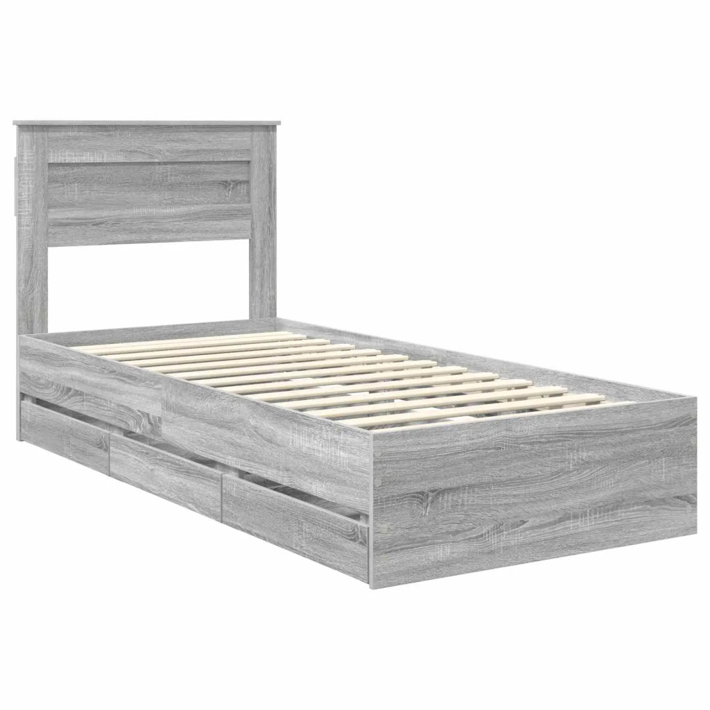 Letto singolo | Letto per adulti | Struttura del letto con cassetto Grigio Sonoma 100 x 200 cm