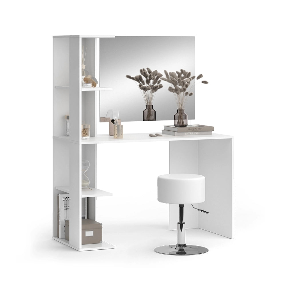 Vicco Tavolino da toilette Bianco 122.2 cm con specchio e sgabello