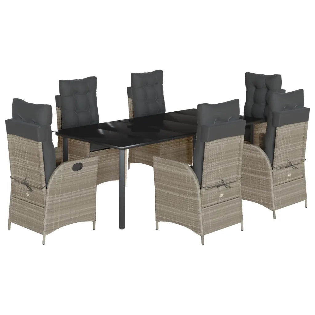 Set da Pranzo da Giardino 7 pz Cuscini Polyrattan Grigio Chiaro