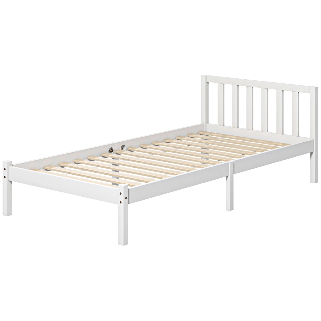 Letto singolo con testiera e rete a doghe ¨C zephmum ¨C in legno di pino bianco 208x96x70 cm