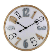 OROLOGIO DA PARETE TONDO IN LEGNO 60X5X60CM CON SIMPATICI INSERTI IN METALLO