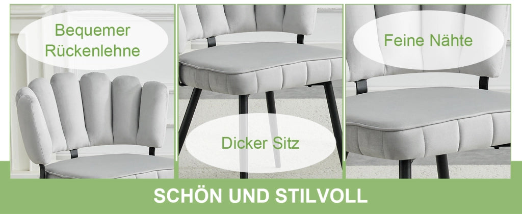 Set di 2 sedie da pranzo europee con schienale a fantasia floreale e rivestimento in velluto. Velluto morbido grigio chiaro + gambe in metallo nero, a