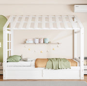 Letto per bambini 90 x 200 cm con contenitore idraulico e vani laterali; bianco