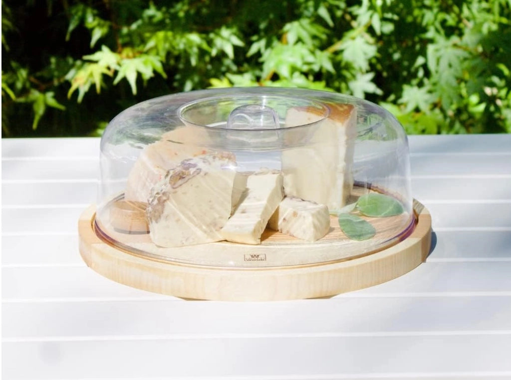 PORTA FORMAGGIO REALIZZATO IN LEGNO DI FAGGIO TONDO DIAMETRO 26,5 CM CAMPANA IN PLASTICA