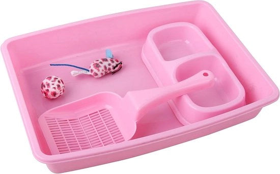 Set di accessori per gatti 4 pezzi - gatto, ciotola per cibo, giocattolo per gattini - rosa 368 x 267 cm