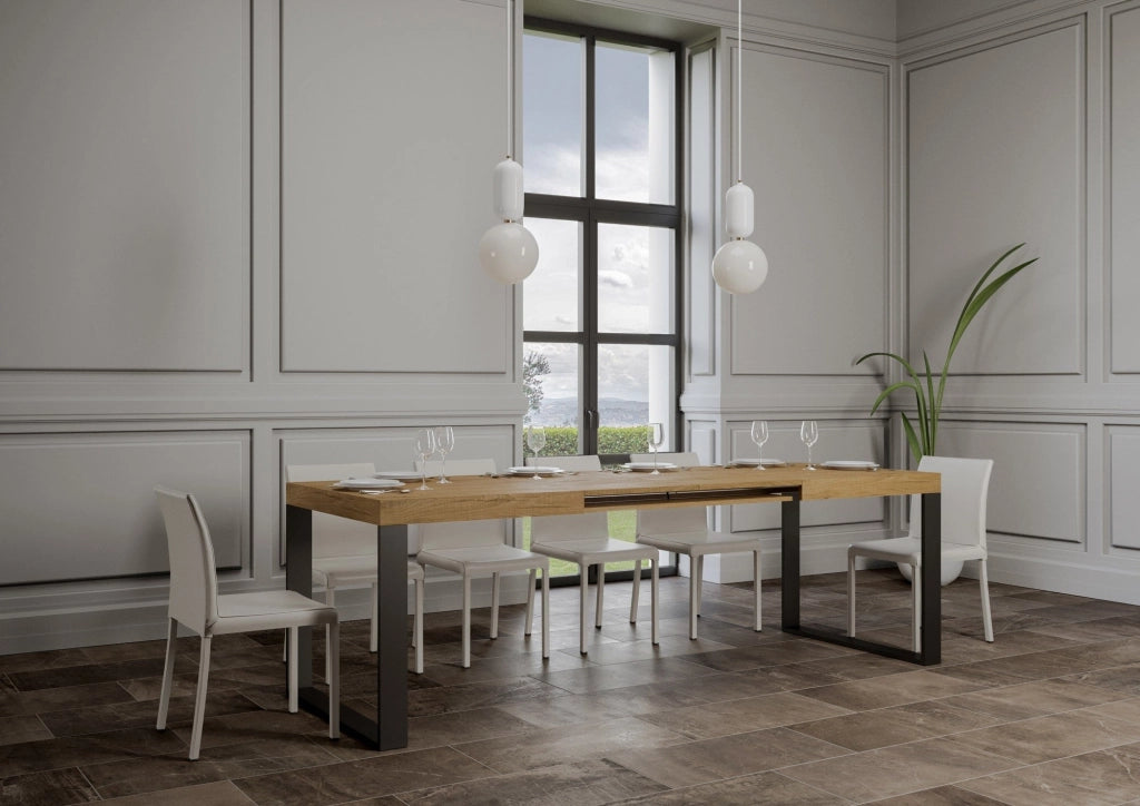 Tavolo Allungabile 200-304x90x77 cm Tecno Quercia Natura Telaio Antracite