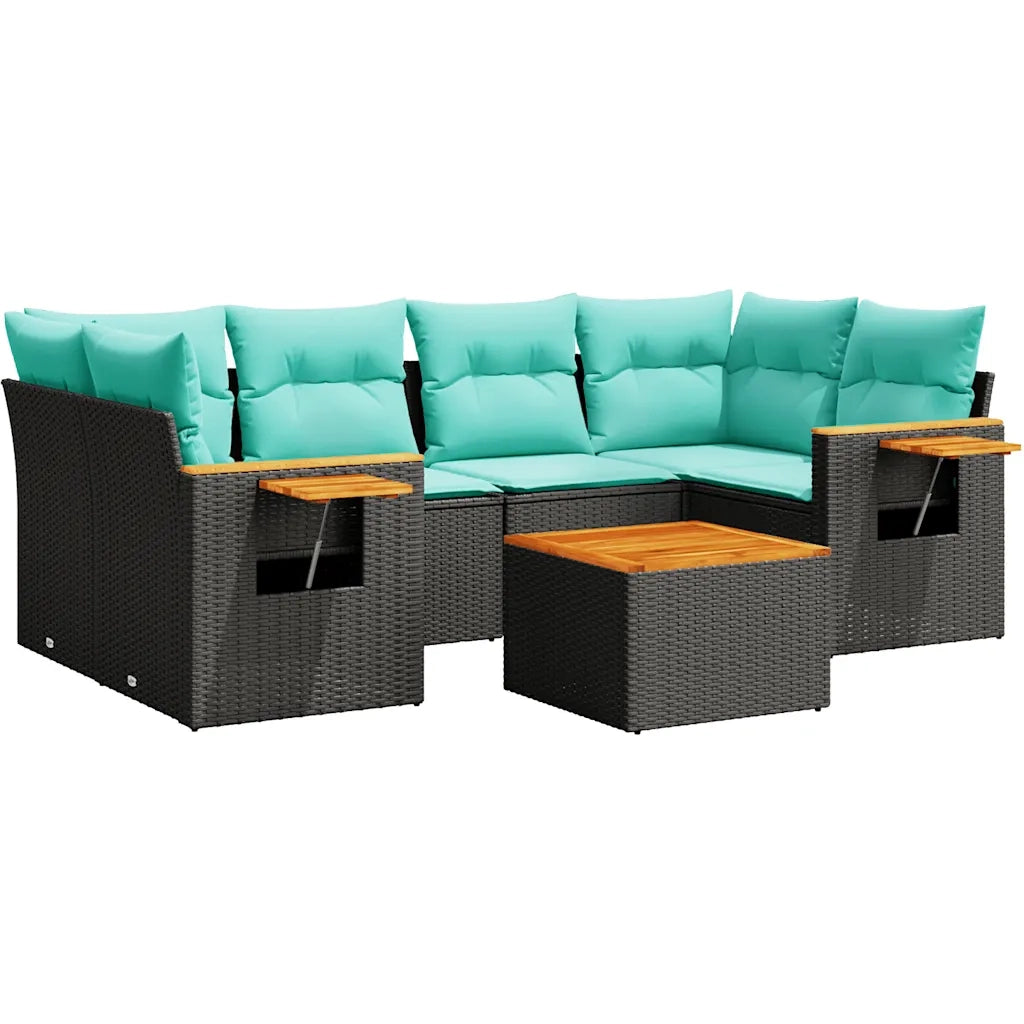 Set Divani da Giardino 7 pz con Cuscini Nero in Polyrattan