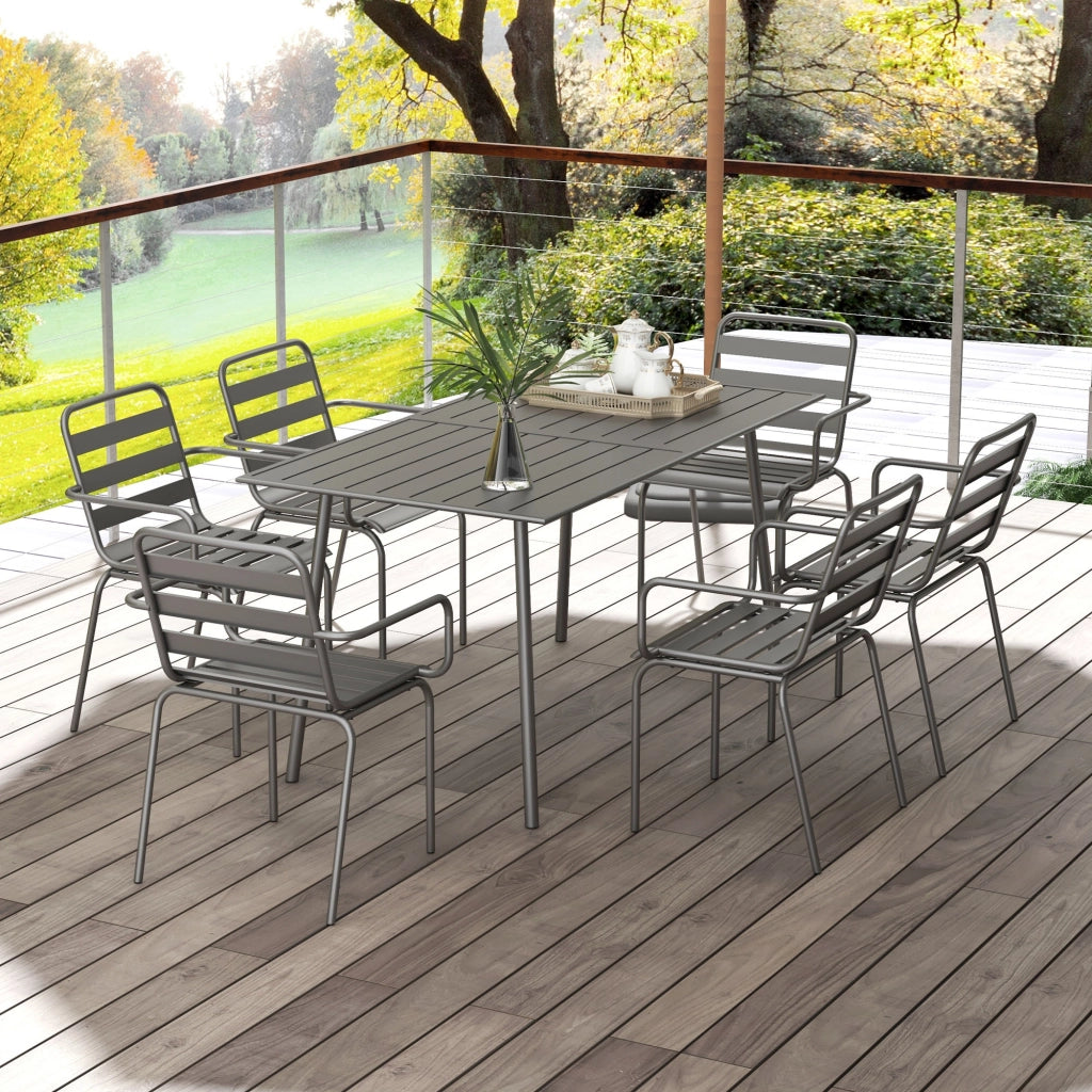 Set pranzo giardino 7 pezzi con tavolo e 6 sedie impilabili ¨C Xylo ¨C acciaio grigio antracite