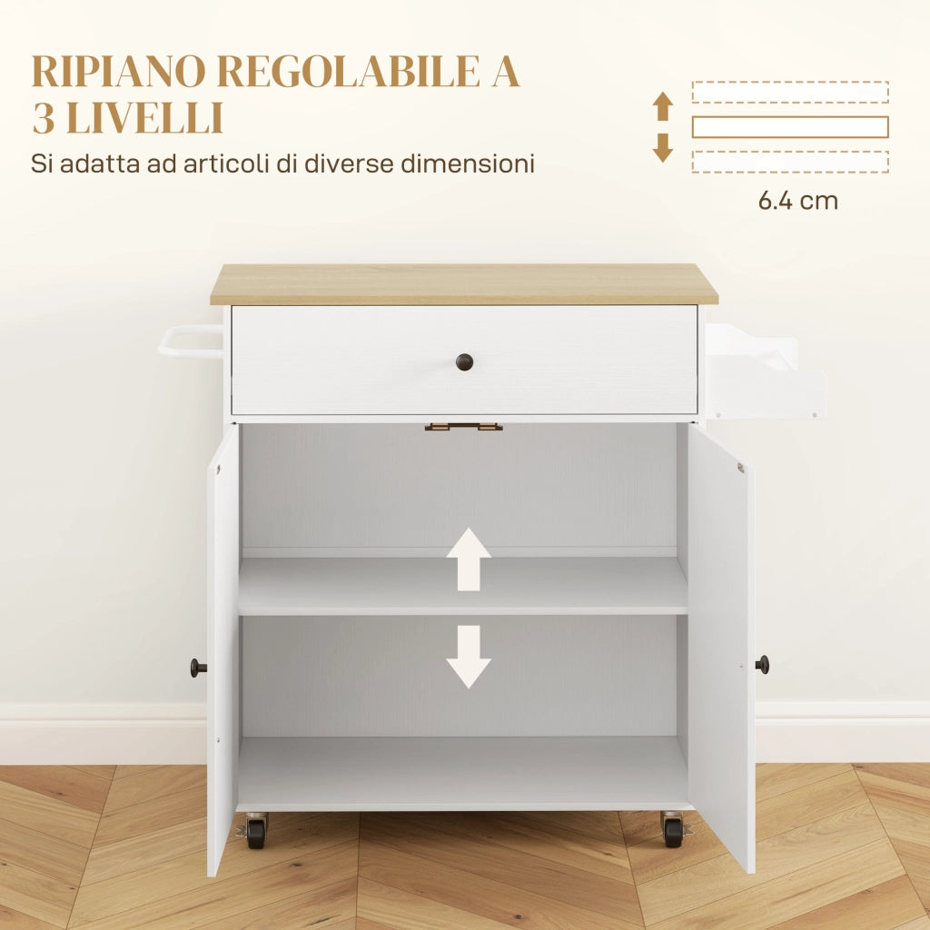 Tavolo da Cucina con Cassetto, Armadietto e Portasciugamani ¨C Zephmum ¨C Bianco e Rovere 106x42x87 cm