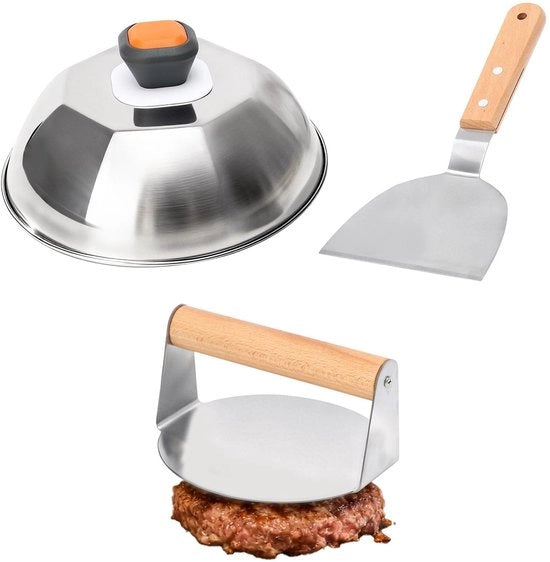 Kit di formatura di hamburger professionale - Smash Burger - Piastra per grigliare - Coperchio per schiacciare - Risultati perfetti - Schroding perfetta - Formatrice di hamburger