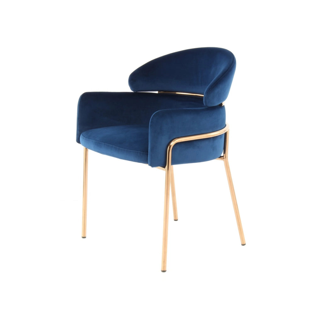 Sedia di design Corey in velluto blu e oro rosa