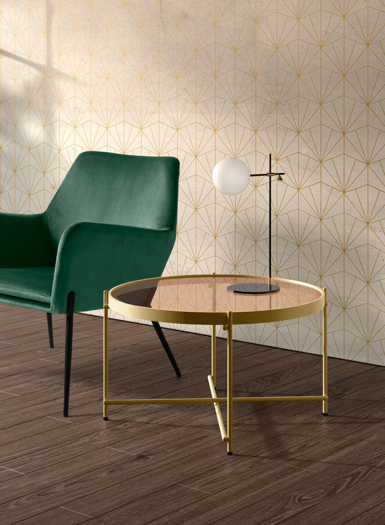 Tavolino da salotto Marissa - Struttura in metallo ottone opaco e top in vetro temperato bronzo, design ricercato 70x70x40 cm - Marissa