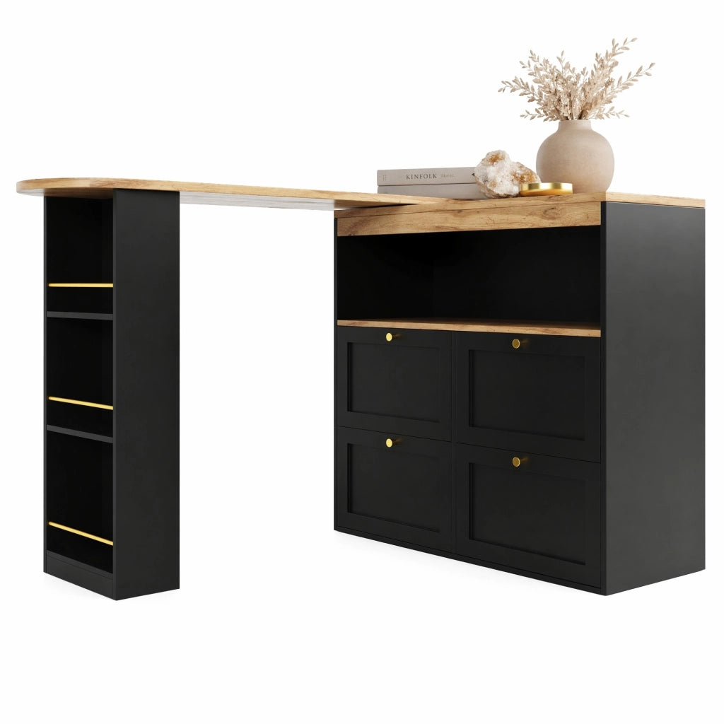Mobile modulare L a 360° con 4 cassetti e ripiani aperti, in MDF, colore nero