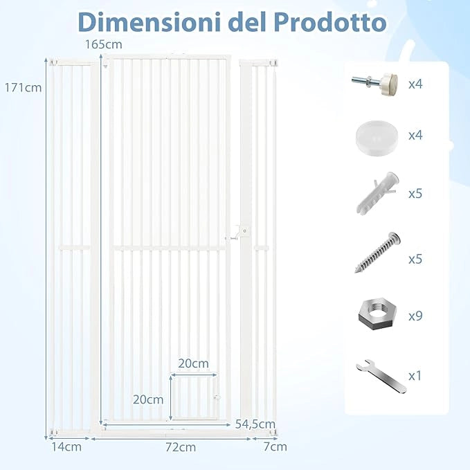 Porta per Animali Domestici Extra Alta, Cancello per Gatti in Metallo Pesante con Apertura da 77-104 cm, 2 Kit di Estensione, Porta Facilmente Percorribile per Cucina Porta