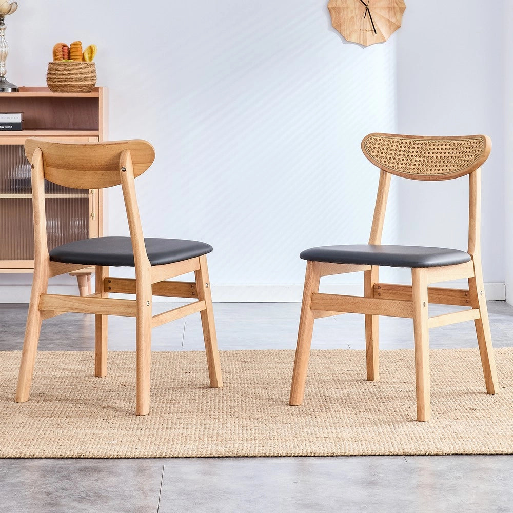 Set 2 Sedie da Pranzo con Schienale in Rattan e Seduta Imbottita ¨C MINIMAL ¨C Legno Massello, Stile Scandinavo