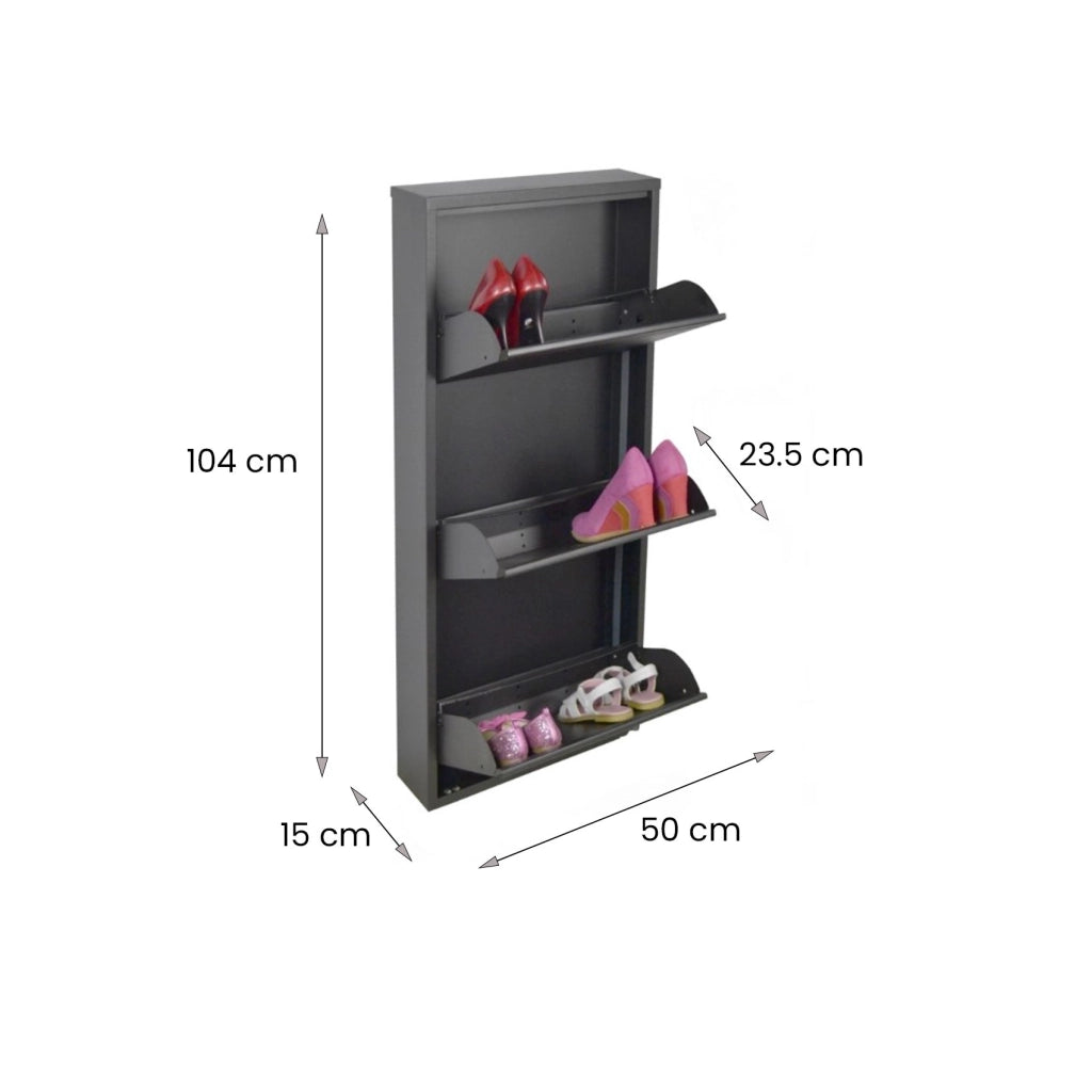 Scarpiera Alexa, Mobile portascarpe in metallo, Armadio da ingresso multiuso, Mobiletto per calzature, 50x15h104 cm, Nero
