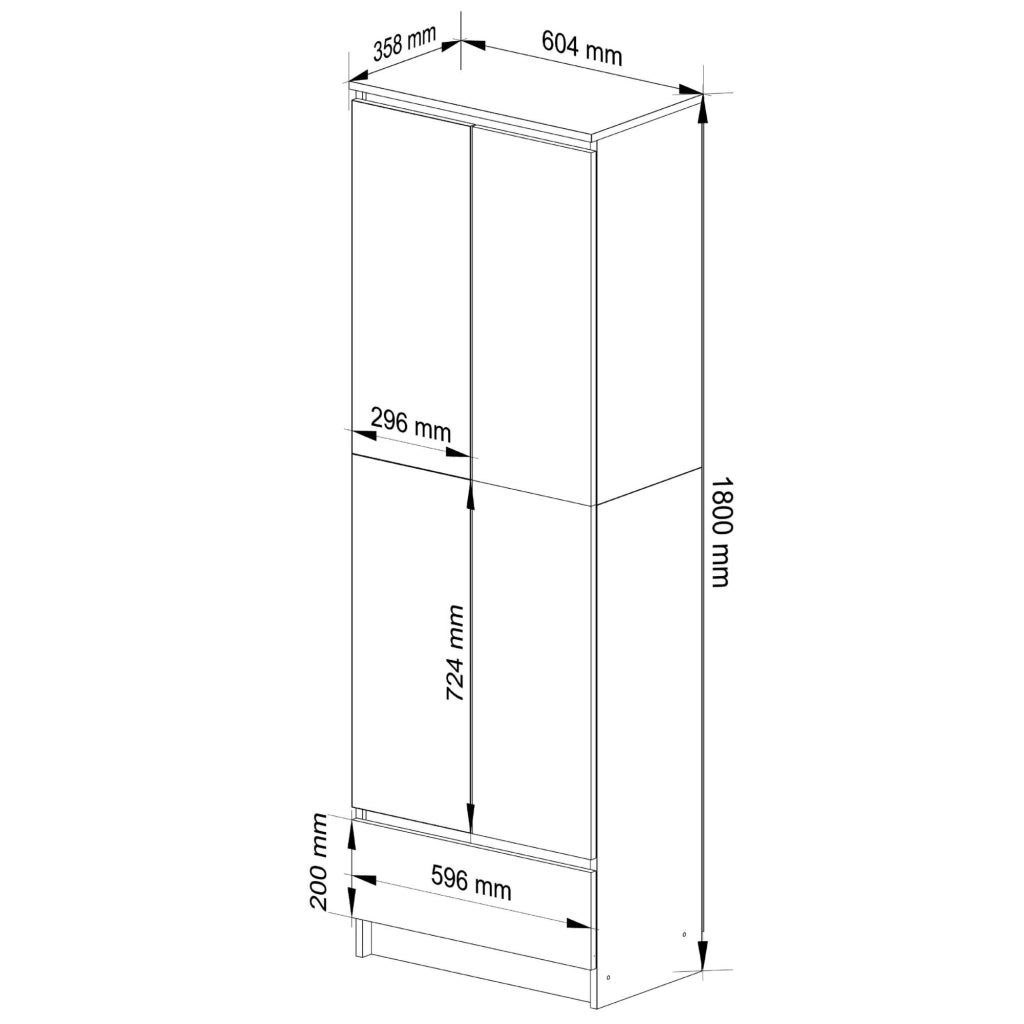 Armadio da ufficio AKORD R60 Bianca 60 cm 2 ante 1 cassetto inserto frontale Grigio Grafite 60x35x180 cm