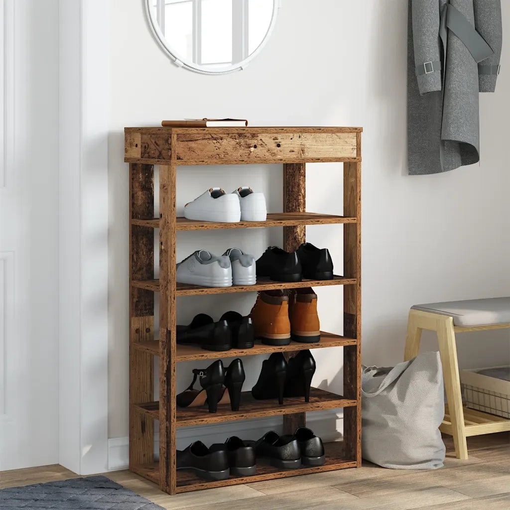Scarpiera-Scaffale per scarpe Legno Antico 60x30x98 cm in Legno Multistrato