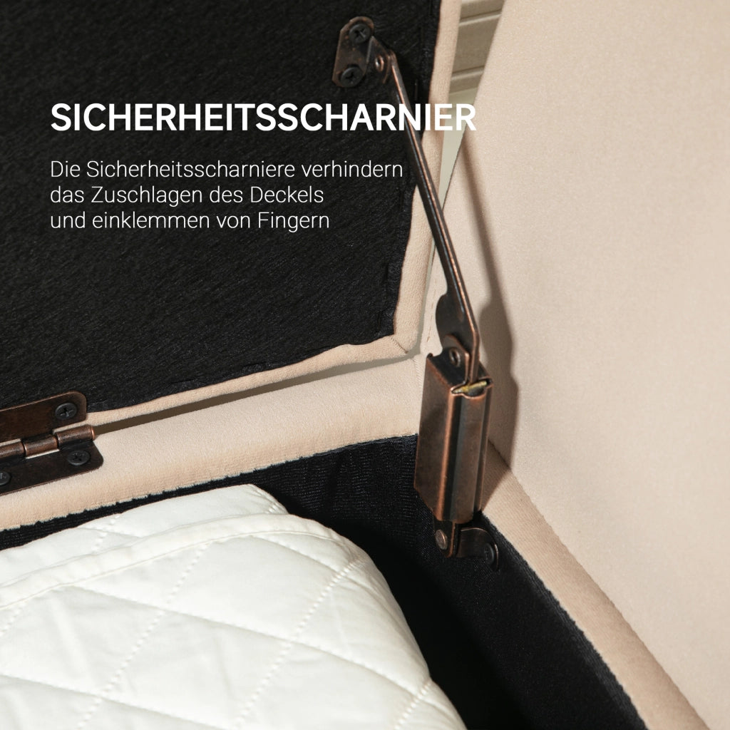Panca imbottita con contenitore e braccioli ¨C Xylo ¨C velluto beige 107x42x65 cm