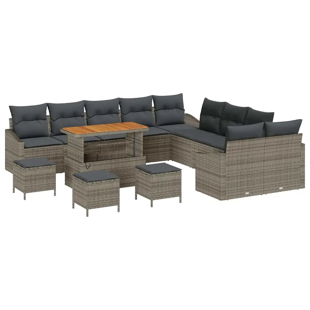 Set Divano da Giardino con cuscino 13 pcs Grigio Poly Rattan
