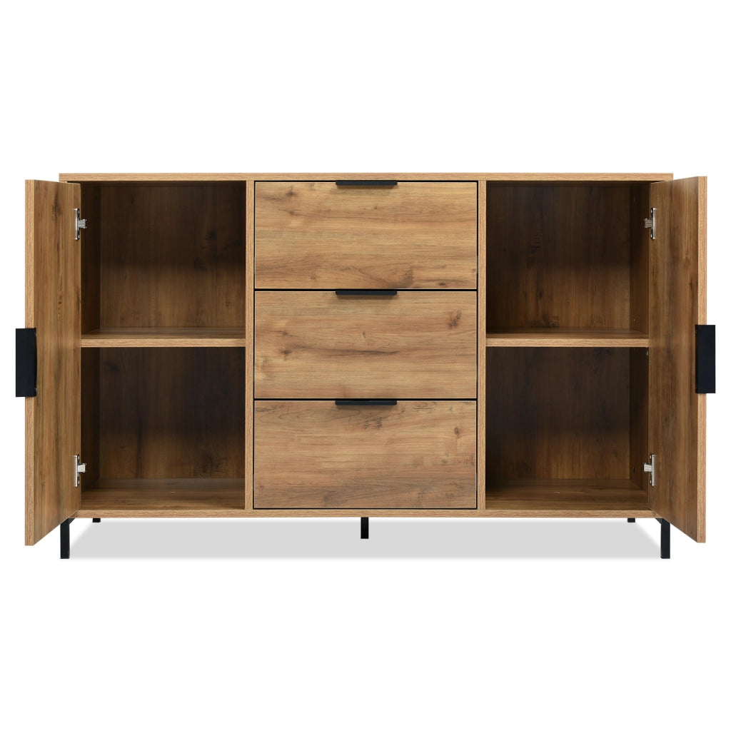 OKWISH Credenza 2 Ante e 3 Cassetti, Ripiano Regolabile, per Camera da Letto e Soggiorno, Legno e Metallo, 120 x 40 x 76 cm