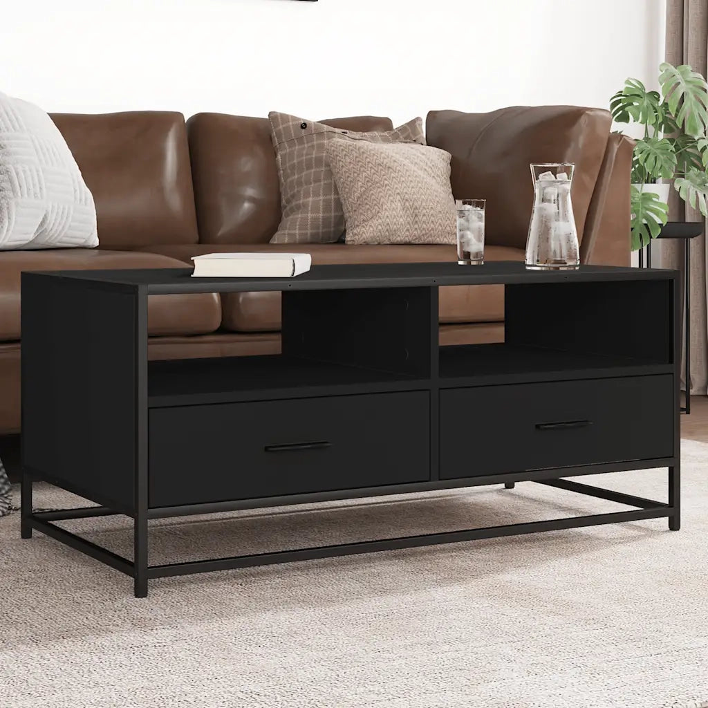Tavolino Salotto-Tavolino da soggiorno-Tavolo Nero 100x50x45 cm Legno Multistrato e Metallo 463730
