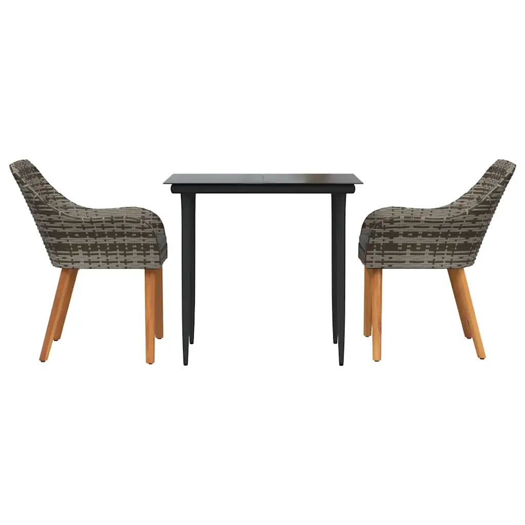 Set da Pranzo per Giardino con cuscino 3 pcs Grigio polyrattan
