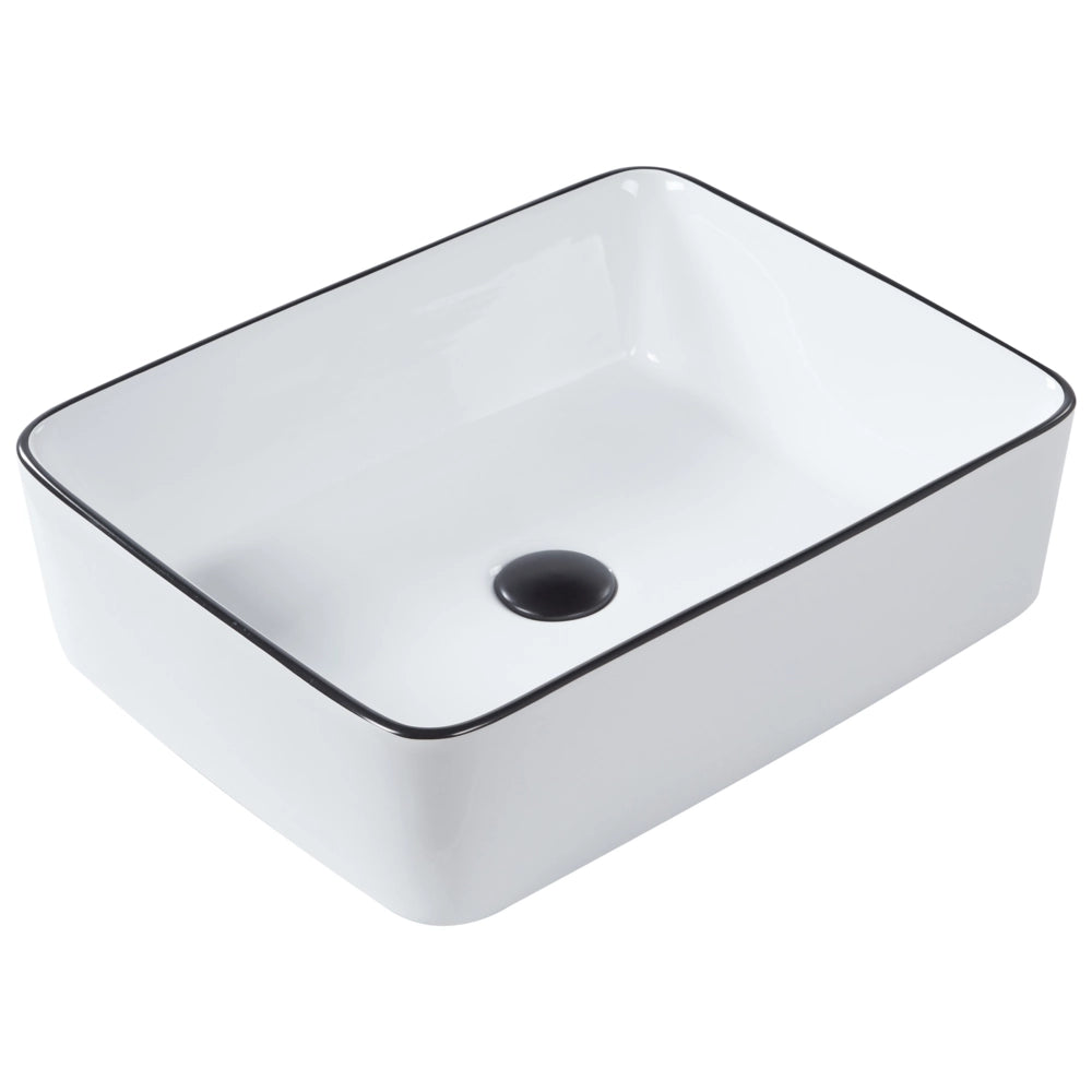 Lavabo da appoggio Bianco con bordo nero Ceramica lucida 490 x 380 mm Lavabo da bagno ovale