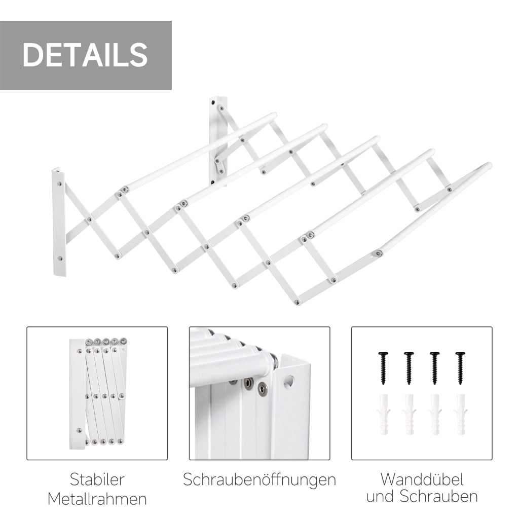 Stendibiancheria a Parete Estraibile e Pieghevole ¨C zephmum ¨C Bianco 63.5x60x20 cm