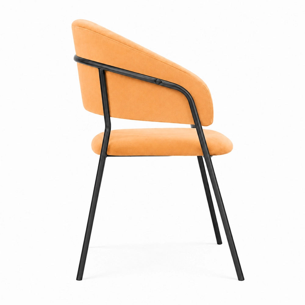 Sedie da sala da pranzo set da 4 Aurelia in velluto arancione con gambe nere