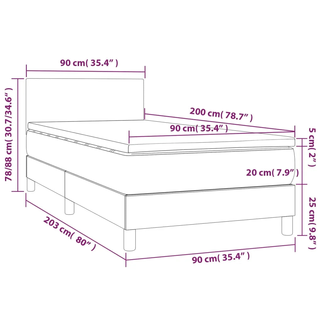 Letto singolo | Letto per adulti | Giroletto a Molle con Materasso e LED Nero 90x200 cm Similpelle