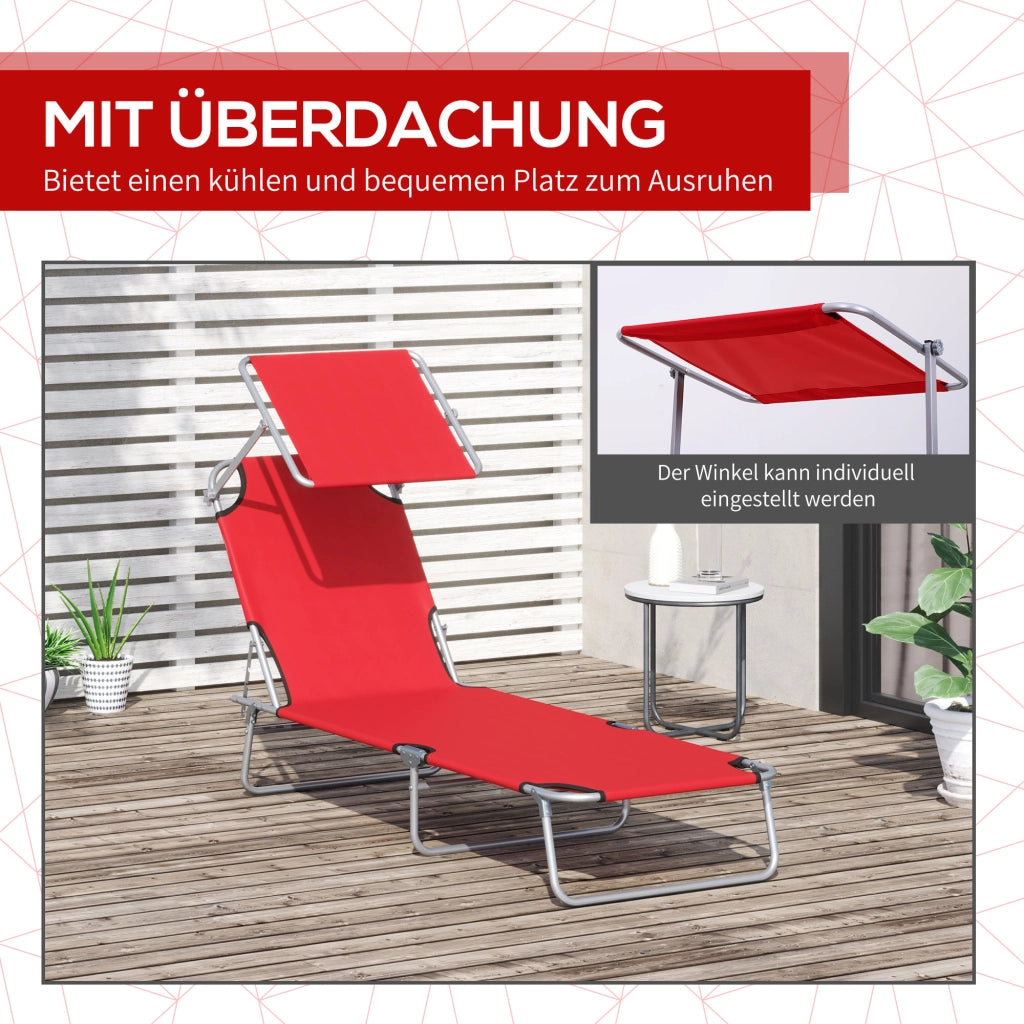 Lettino Da Giardino Pieghevole Con Tettuccio Parasole Rosso 187 X 58 X 36 Cm In Metallo