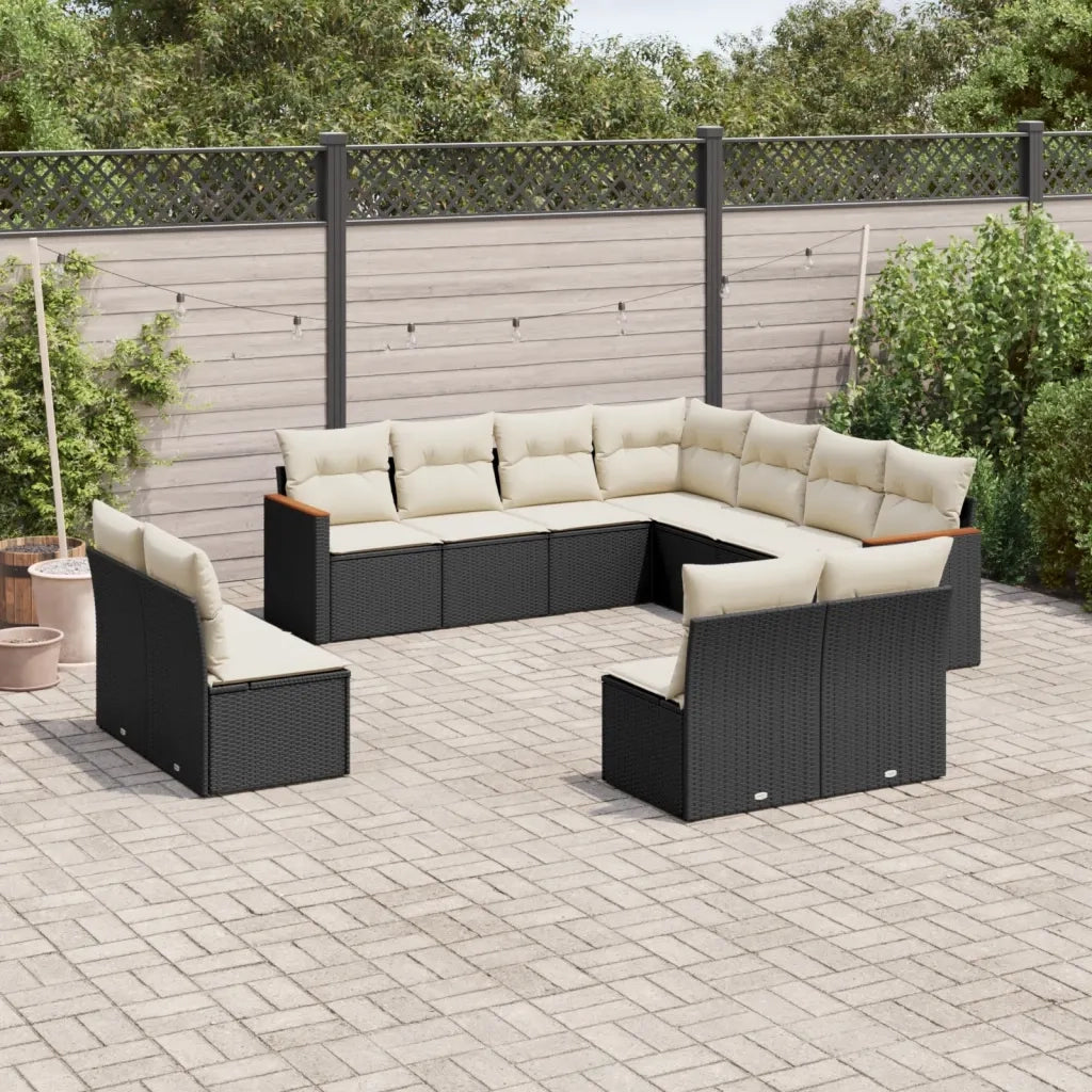 Set Divani da Giardino 11 pz con Cuscini in Polyrattan Nero 3226084
