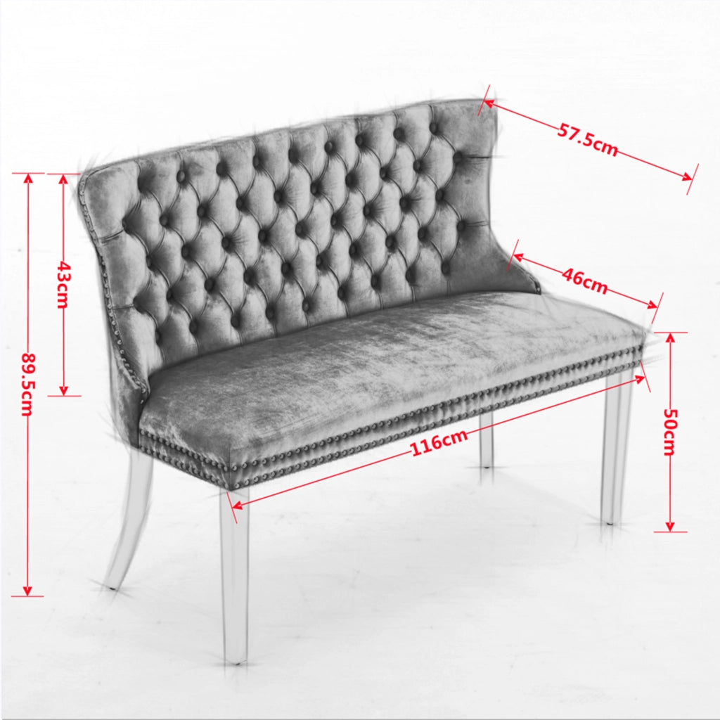 Panchina Imbottita 2 Posti ¨C MINIMAL ¨C Velluto Beige, Gambe Metallo, Schienale, Stile Moderno