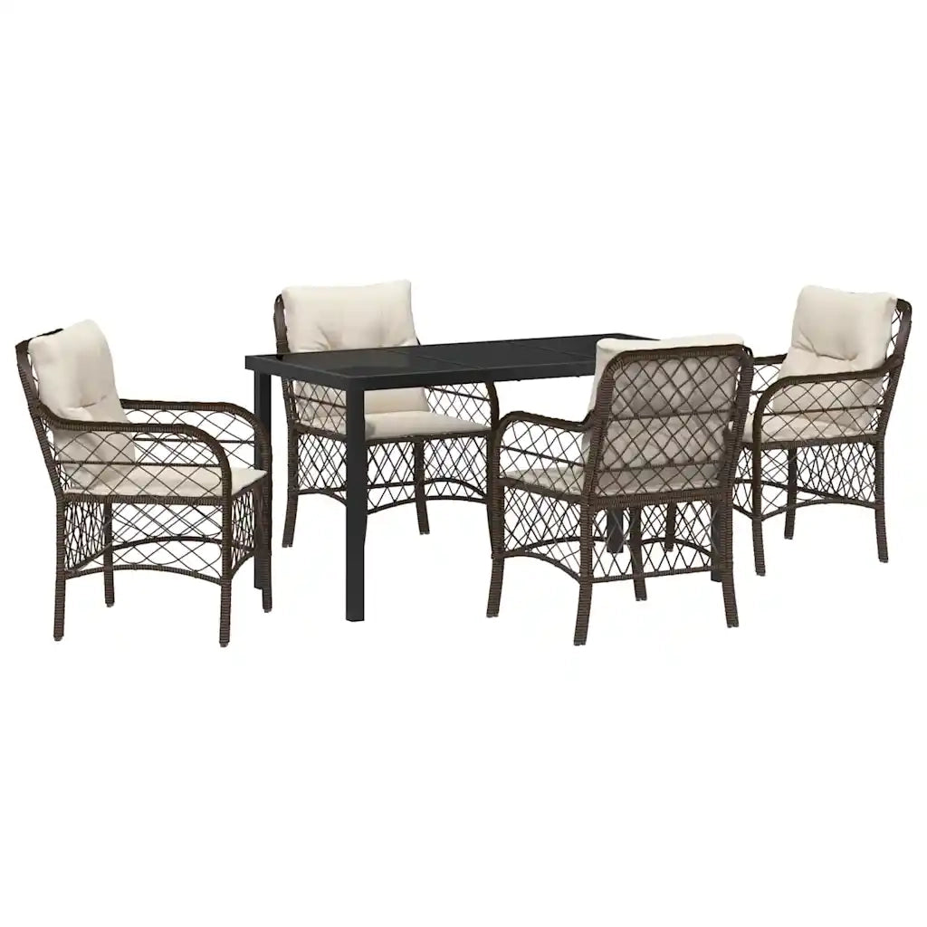Set da Pranzo per Giardino con cuscino 5 pcs Marrone polyrattan 3380213