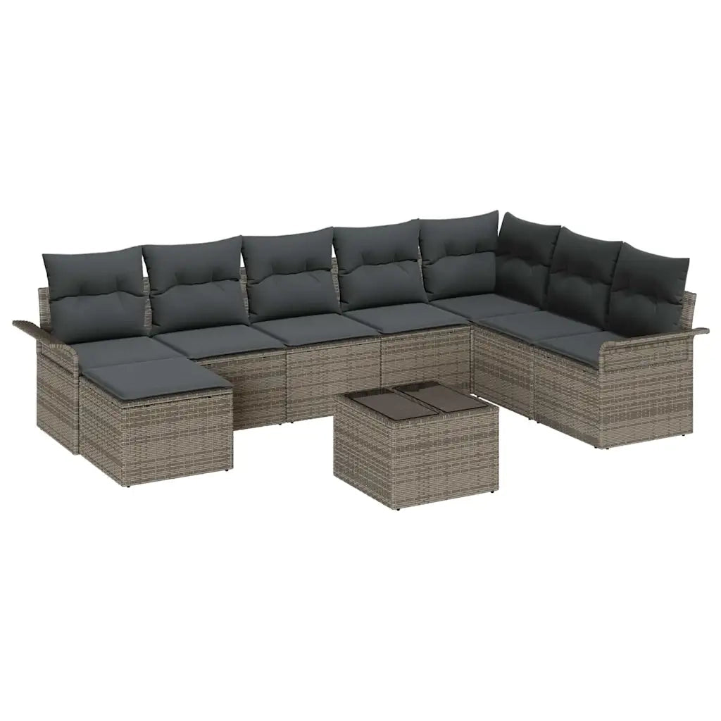 Set Divano da Giardino con cuscino 9 pcs Nero Poly Rattan 3354158