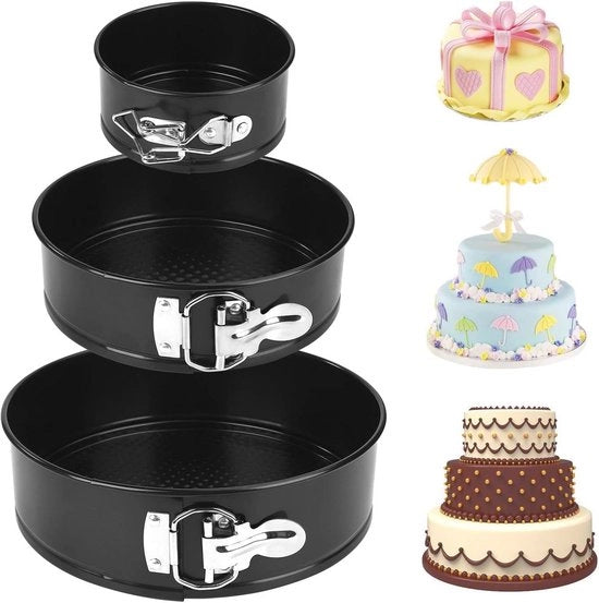 Set di 3 Forme a Cerchio - Antiaderente - Forme per Torta in Acciaio di Carbonio Nero (10,2 cm, 18 cm e 22 cm)