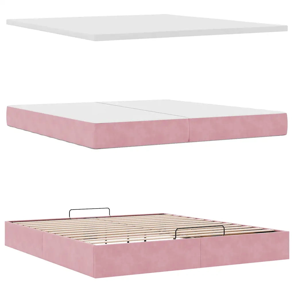 Struttura Letto Pouf con Materassi Rosa 200x200 cm Velluto 3312577