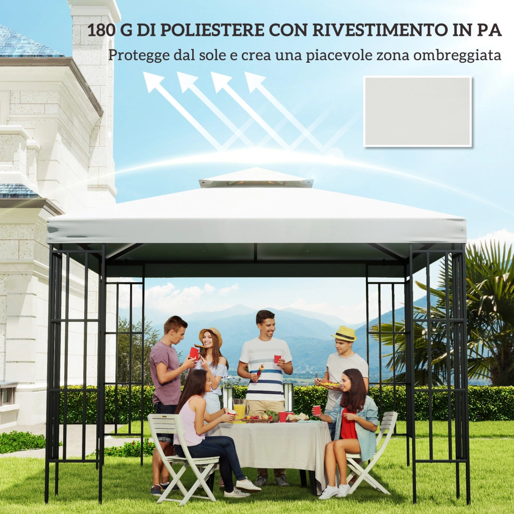 Telo Gazebo 3x3 m a 2 Livelli in Poliestere Resistente. Copertura Gazebo 3x3 con 8 Fori di Drenaggio e Cinghie in chiusura a strappo. Crema