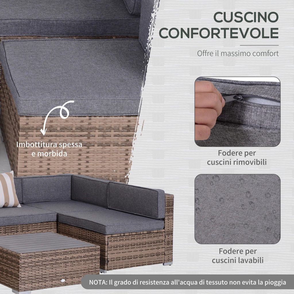 Set Giardino 7 Pezzi con Divano Modulabile e Tavolino in Rattan ¨C Minimal ¨C Grigio