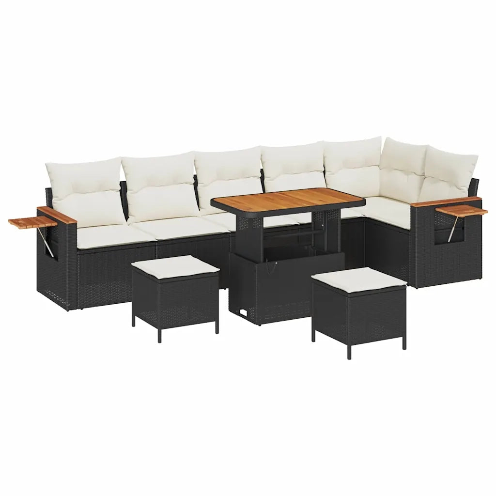 Set Divano da Giardino 11 pcs Nero e Crema polyrattan