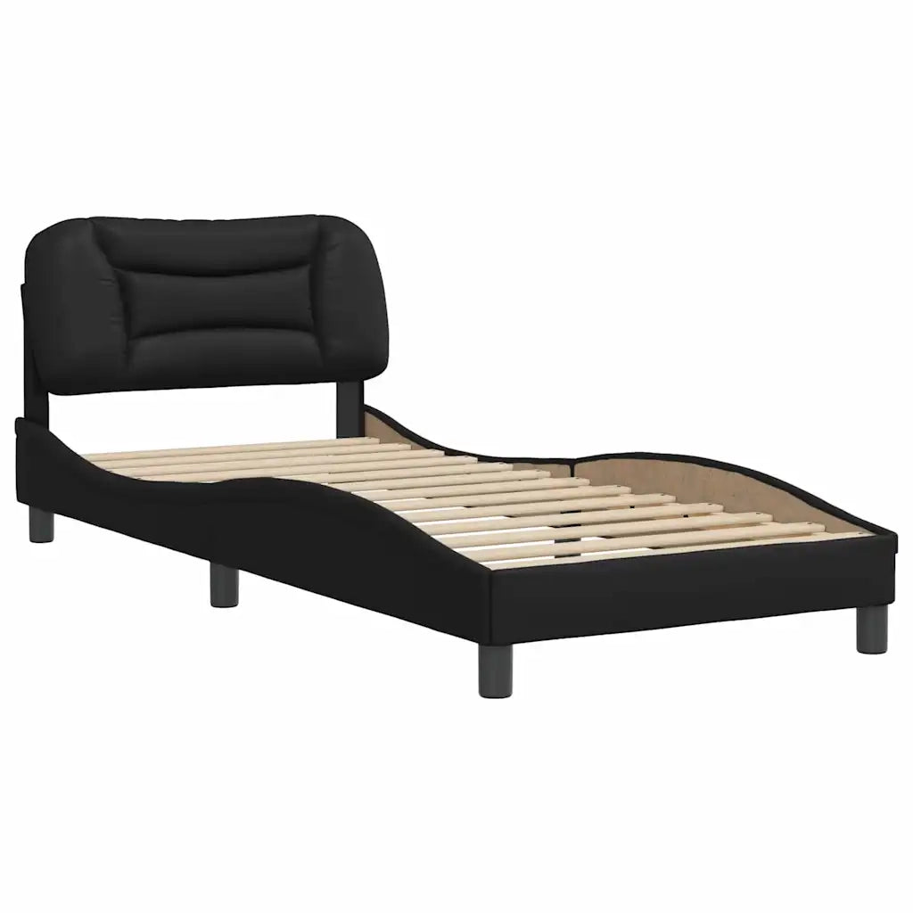 Letto singolo | Letto per adulti | Giroletto senza Materasso Hvar Nero 90x200 cm in Similpelle