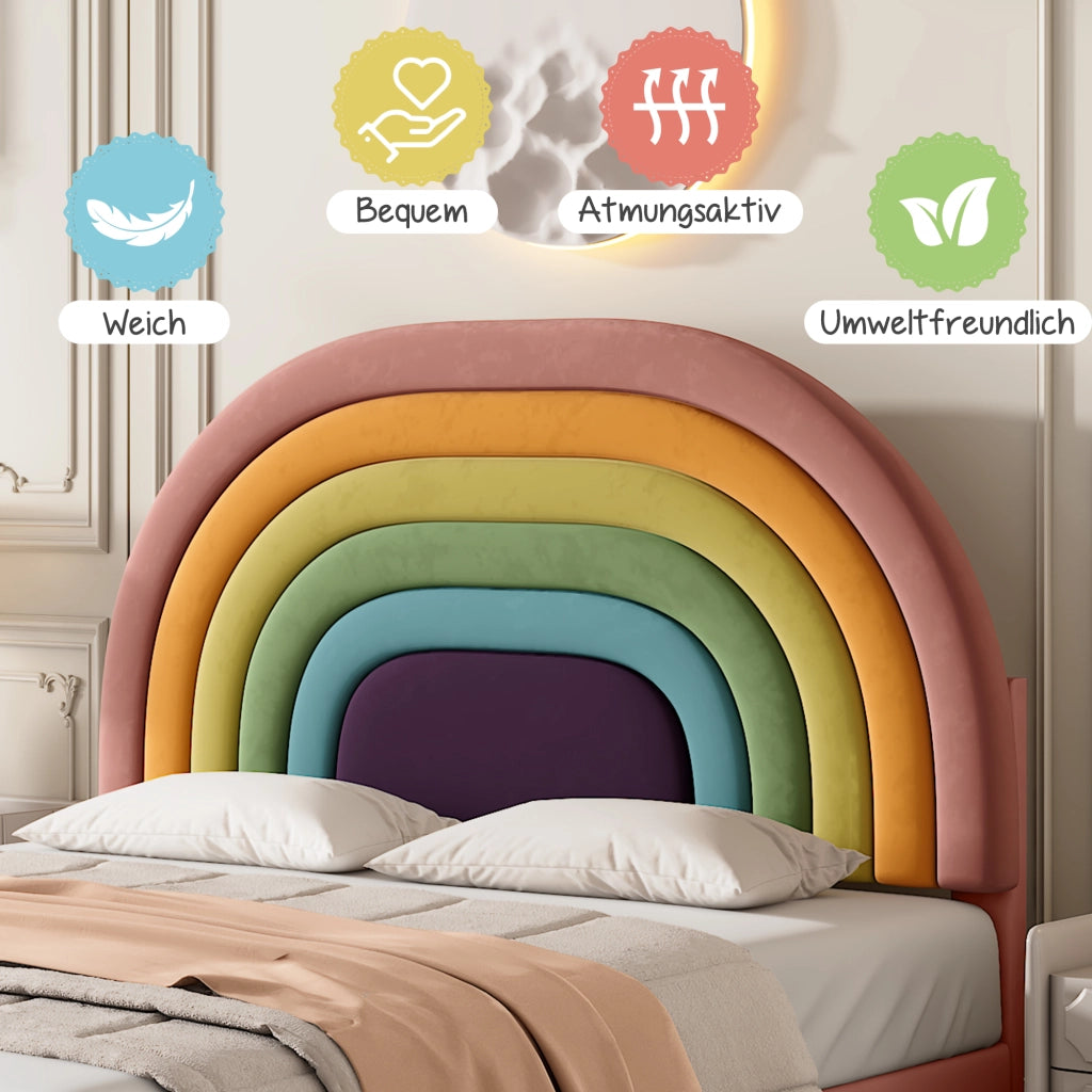 DESMIU Letto matrimoniale 140 × 200 cm 2 posti con testiera regolabile, senza materasso, in velluto, rosa