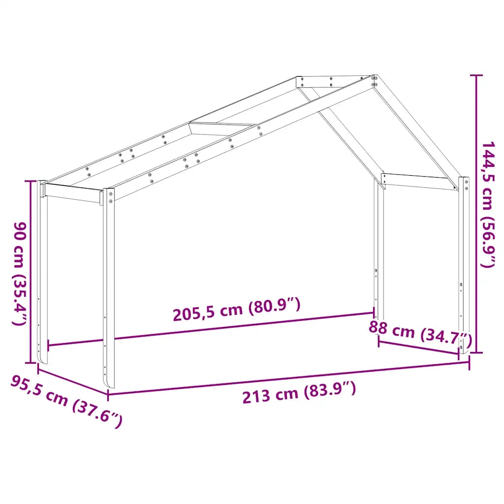 Tetto per Letto Bambini 213x95,5x144,5cm Legno Massello di Pino CFW4638007