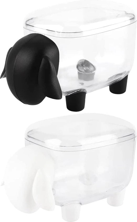 Scatola di archiviazione a forma di pecora, 2 pezzi, scatola di archiviazione a forma di pecora con spazzola di cotone, contenitore di organizzazione mini per spazzola di cotone, trasparente con coperchio.