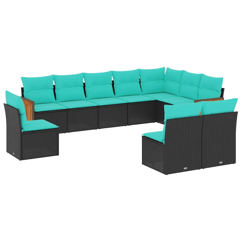 Set Divani da Giardino 10 pz con Cuscini Nero in Polyrattan 3227751