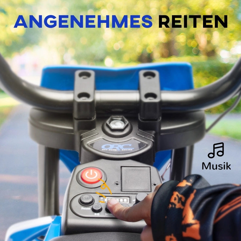 Moto elettrica per bambini, 12V, con musica, veicolo per bambini con rotelle, 3-6 anni, blu
