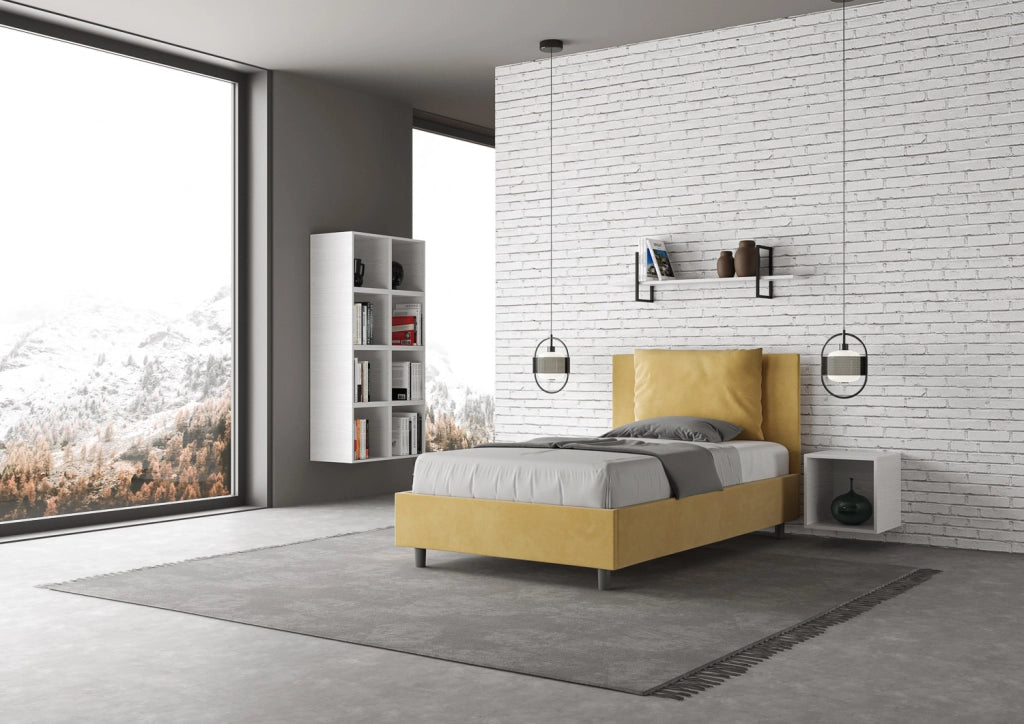 BS COM Letto una piazza e mezza senza rete imbottito 120x190 microfibra ocra