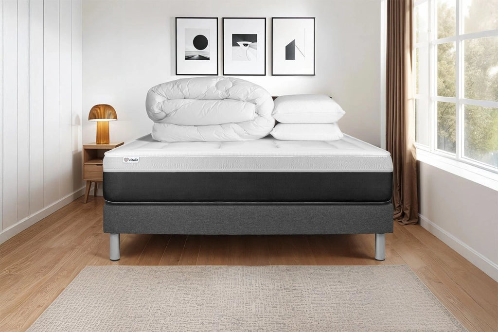 Pacchetto letto completo - Materasso 180x200cm + Box spring con doghe (kit) + 2 cuscini + piumone - Vital Form